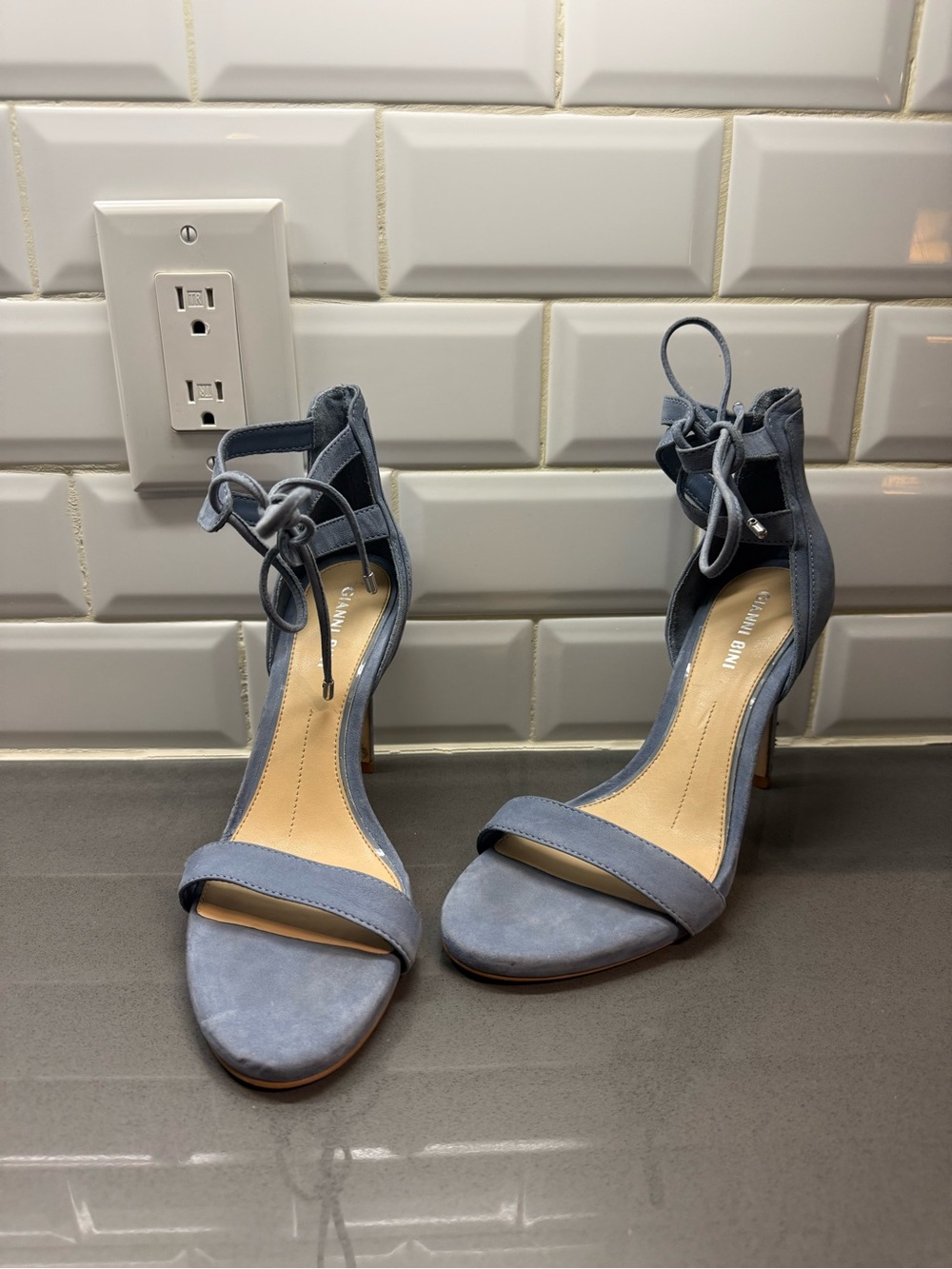 Gianni Bini Powder Blue Suede Ankle-Tie Heels